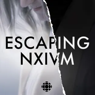 An image showing a black and white photo ripped in half, one side black and the other a woman's silhouette, with the words Escaping NXIVM emblazoned over the front.