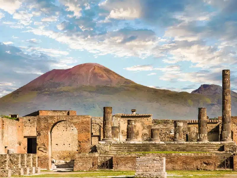 Ruins of Pompeii with Vesuvius in the background