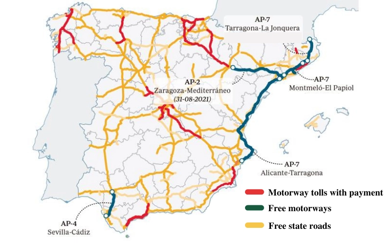 map of tolls in Spain